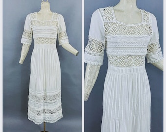 Antique 1910s Edwardian dress | 1910s Edwardian white cotton and lace tea lawn day dress