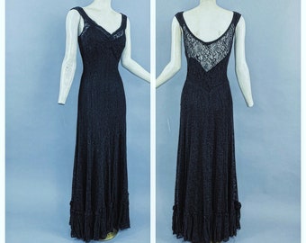 Vintage 40s 50s black lace gown | 1940s 1950s black lace party evening dress