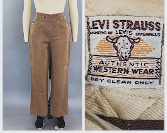 Vintage 50s Levis Side Zip Shorthorn Gabardine Trousers | 1950s RARE Levi Strauss Western Wear brown garbadine size zip pants trousers