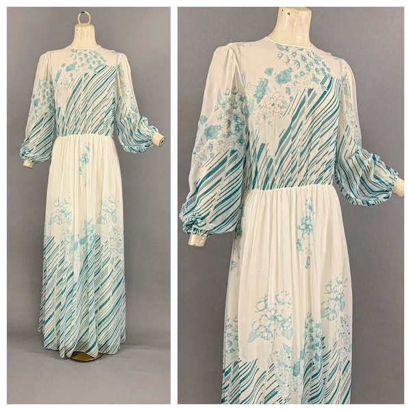 Vintage 70s silk chiffon maxi dress | 1970s Thalhimers French Salon silk chiffon gown dress