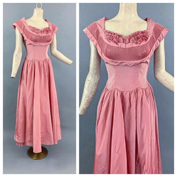 Vintage 40s rose satin gown | 1940s pink satin formal dress