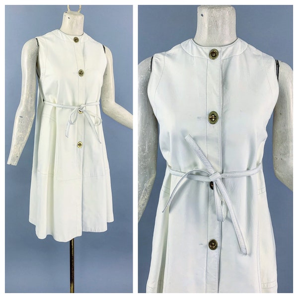 Vintage 60s Bonnie Cashin Sills leather dress | 1960s 1970s Bonnie Cashin for Sills white leather turnlock closure mod space-age dress