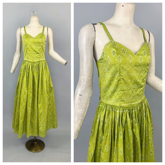 Vintage 40s 50s chartreuse gown | 1940s 1950s Indi