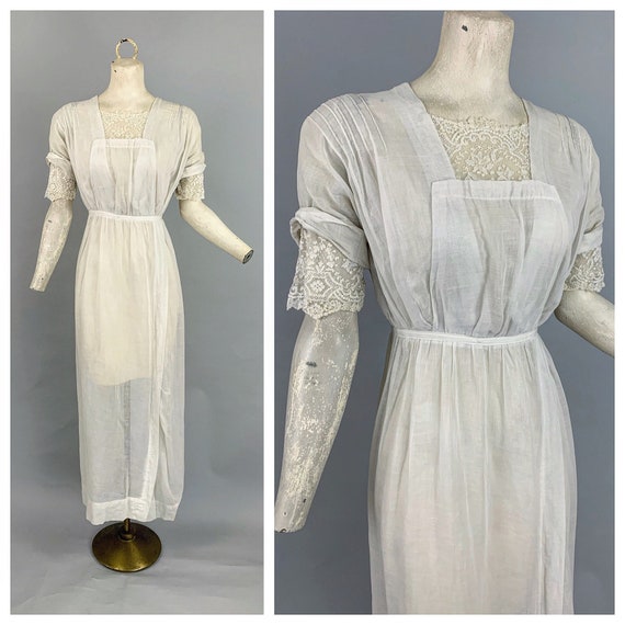 Antique Edwardian tea gown | Early 1900s 1910s Edwardian white muslin & lace lingerie dress tea gown