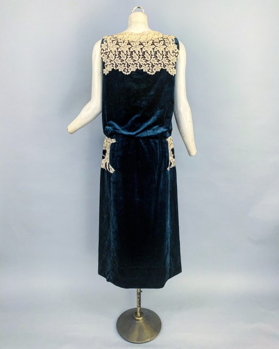 1920s sapphire velvet & lace dress | Vintage 20s … - image 9