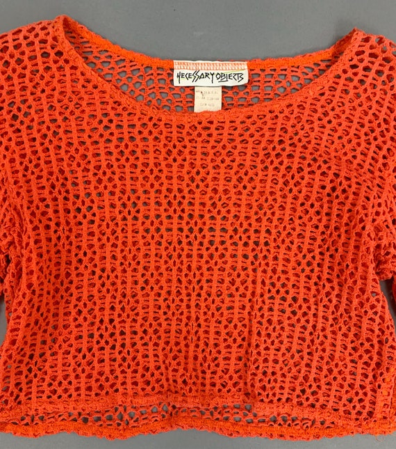 Vintage 90s Necessary Objects orange net cotton m… - image 4