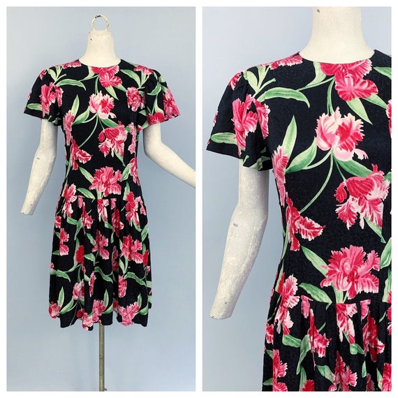 Vintage 80s 90s silk floral dress | 1980s 1990s fl