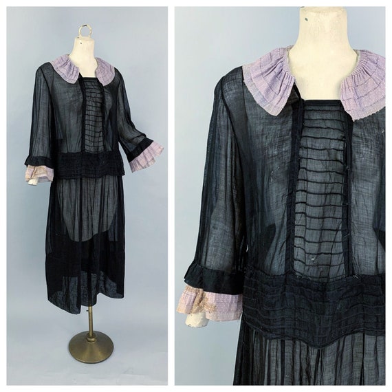 Vintage 1910s 20s dress | Edwardian black cotton d
