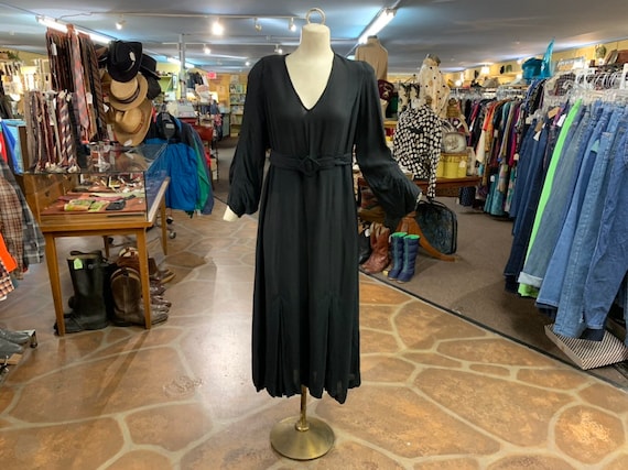 Vintage 30s black dress | 1930s semi sheer black r