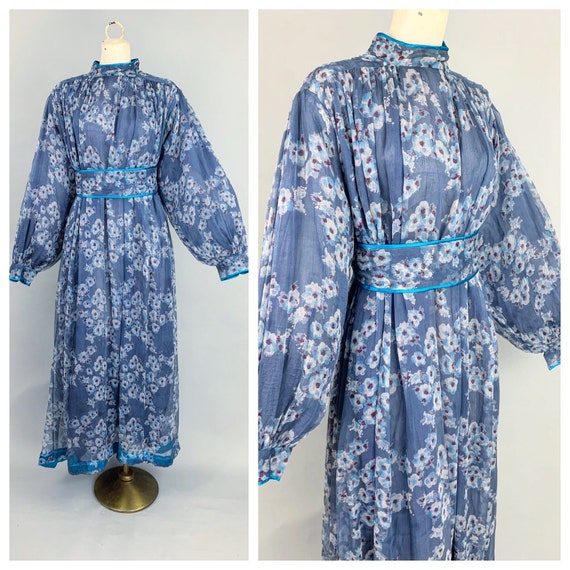 Vintage 70s Indian floral rayon dress | 1970s Stit