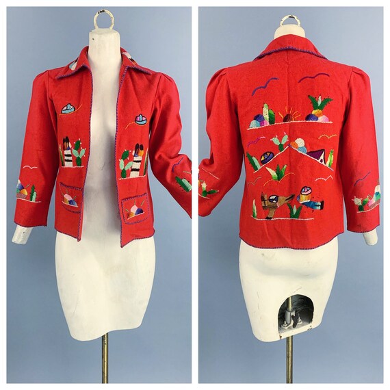 Vintage 40s Mexican souvenir jacket | 1940s hand e