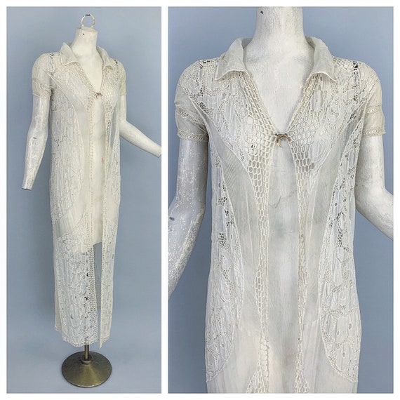 Antique Edwardian lace & net duster | Vintage 1900