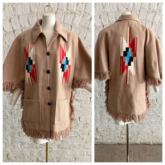 Vintage 70s Ortega's Chimayo Blanket Coat Poncho |