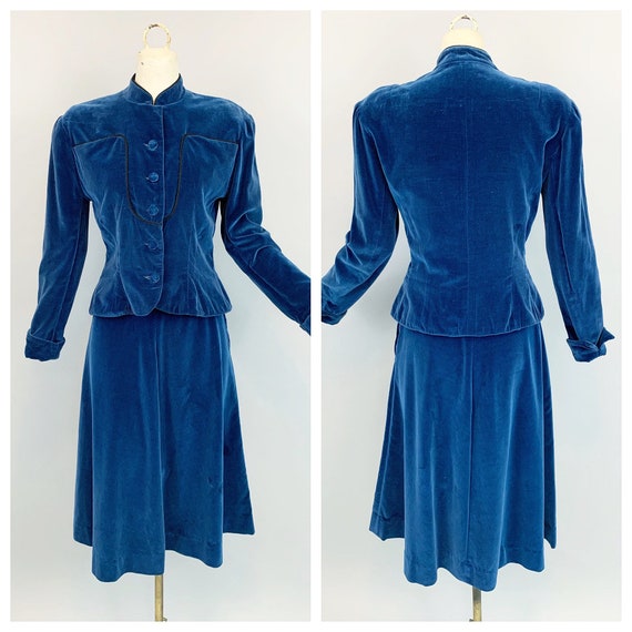 Vintage 40s blue velvet suit | 1940s McArthur Ltd.