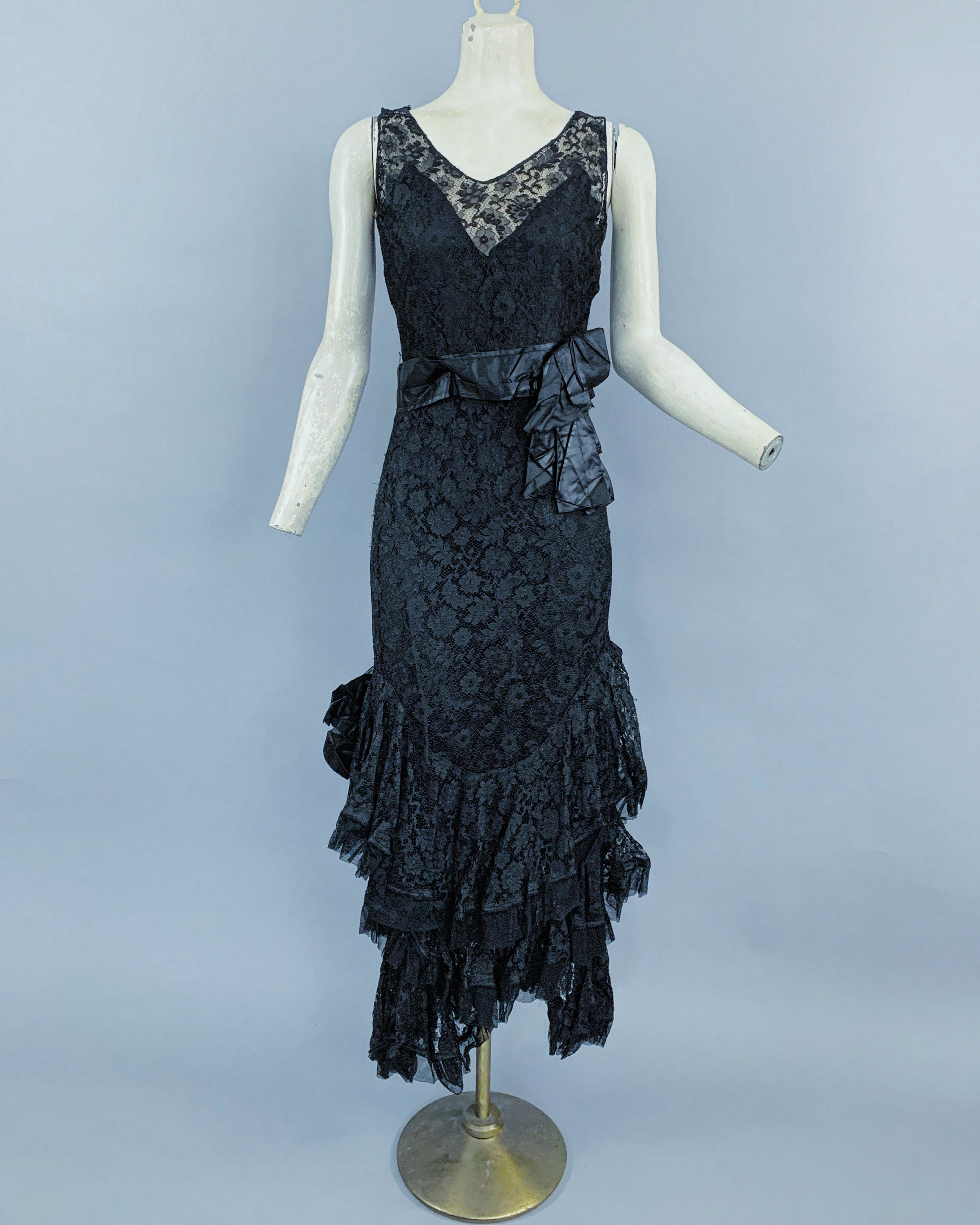 Antique 20s 30s Black Lace Dress | Vintage 1920s 1930s Lace Evening ...