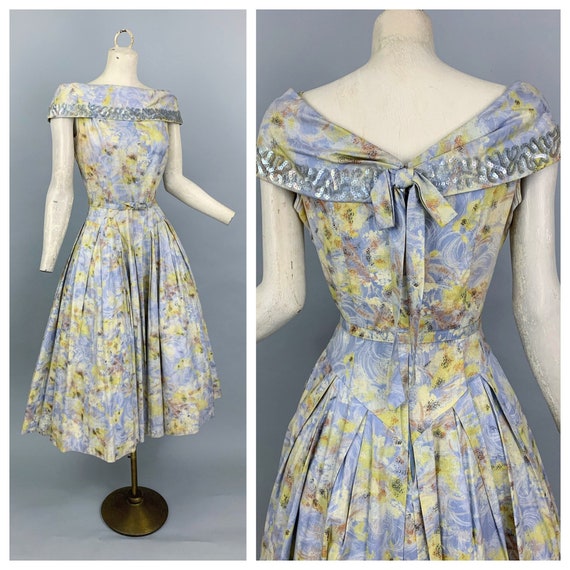 Vintage 50s Impressionist party dress | 1950s Natl
