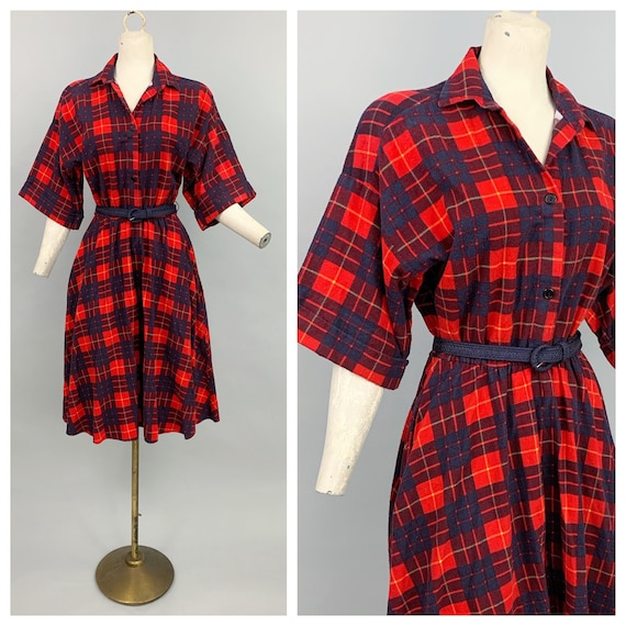 Vintage 80s does 50s plaid flannel dress | 1980s d