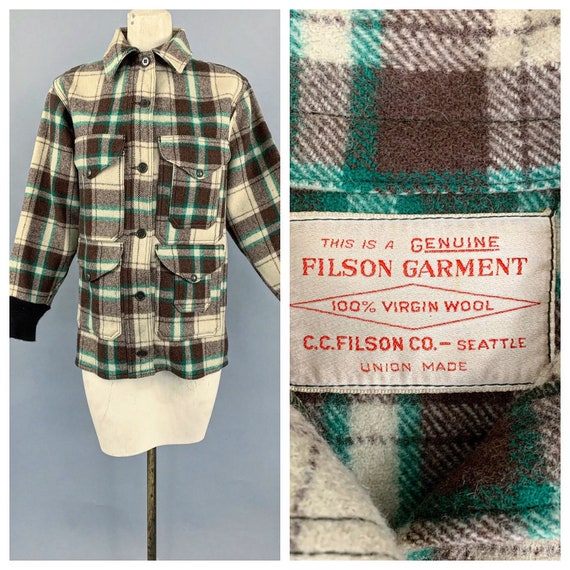 Vintage 50s 60s Filson plaid wool mackinaw jacket… - image 1