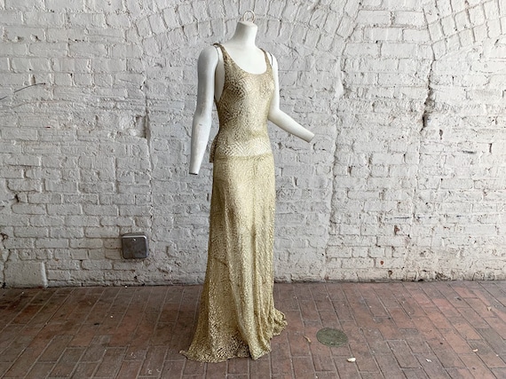 Vintage 30s gold LAME bias cut metallic gown | 193