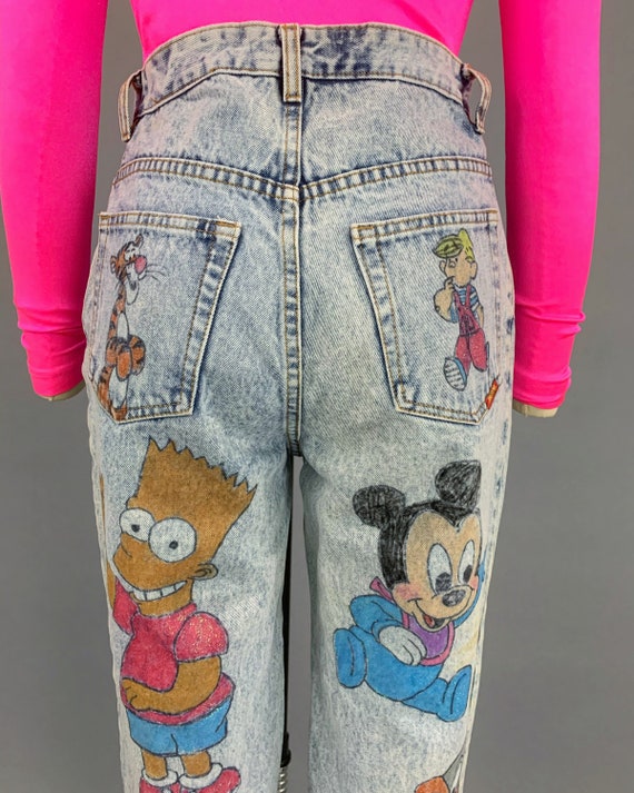 Vintage 90s hand painted denim jeans | 1990s Four Fun… - Gem