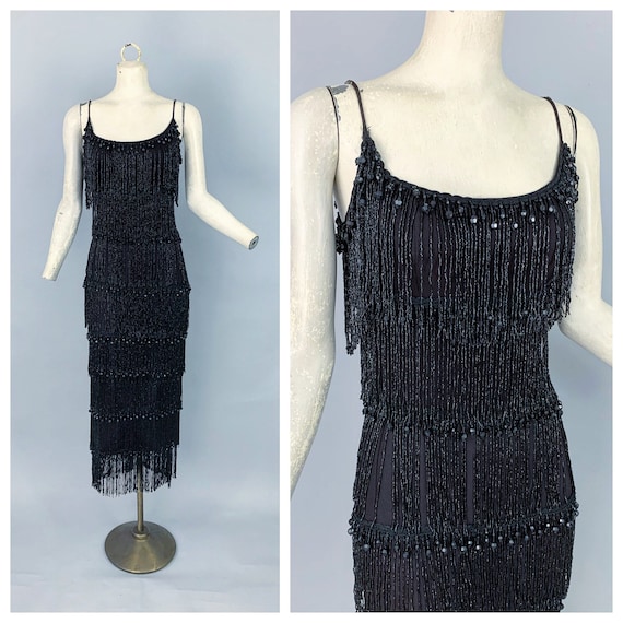 Vintage 50s beaded fringe wiggle shimmy dress | 19