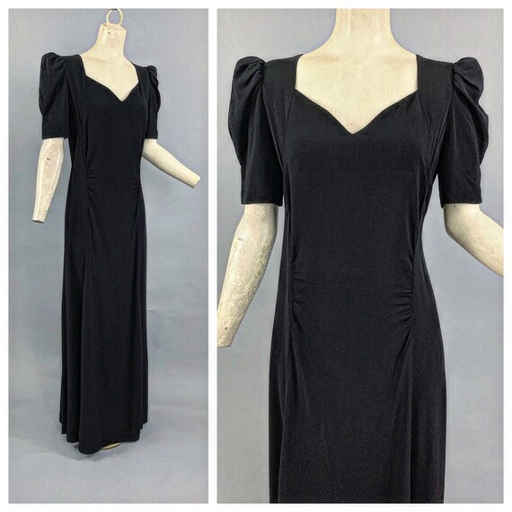 Vintage 30s black gown with structured shoulders … - image 1