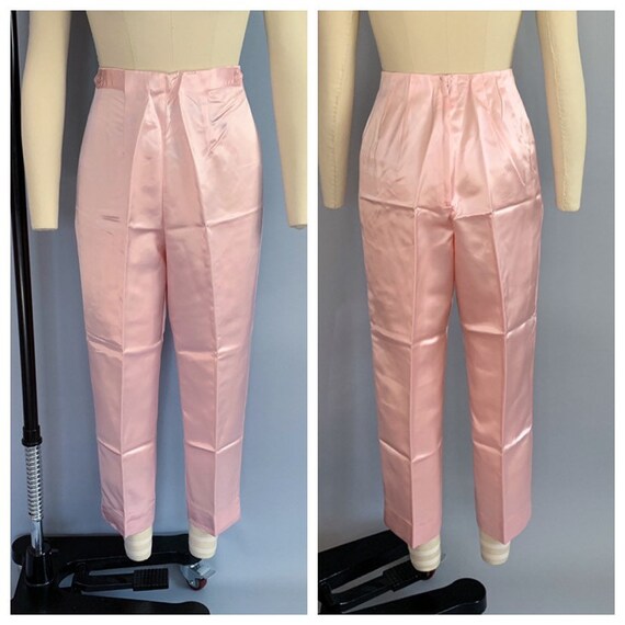 Vintage 50s 60s pink satin cigarette pants | 1950s