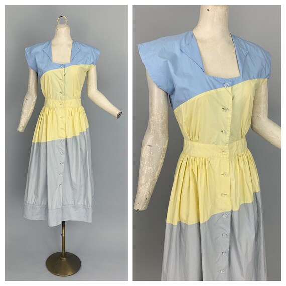Vintage 40s color block cotton dress | 1940s A Jol