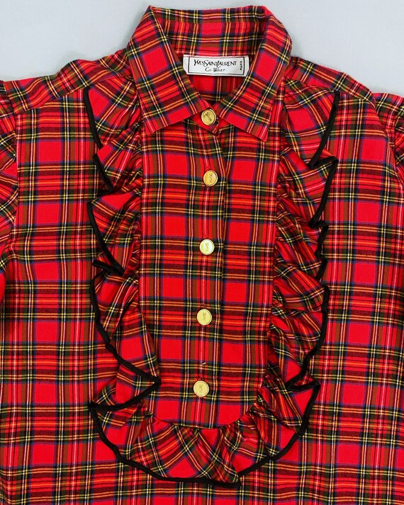 Vintage 80s Yves Saint Laurent red plaid tartan f… - image 4