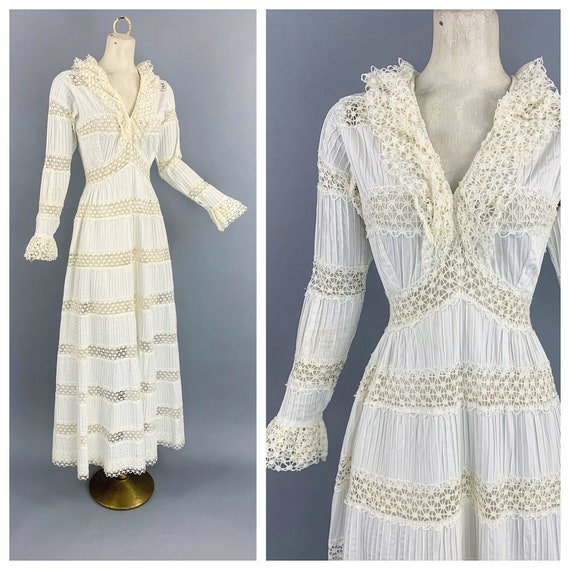 Vintage 70s Mexican maxi dress | 1970s pintucked p