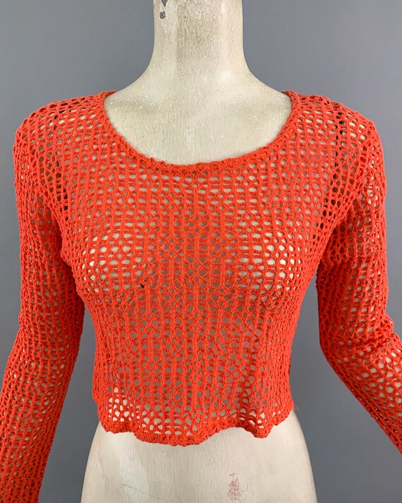 Vintage 90s Necessary Objects orange net cotton m… - image 5