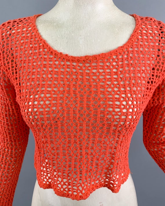Vintage 90s Necessary Objects orange net cotton m… - image 6