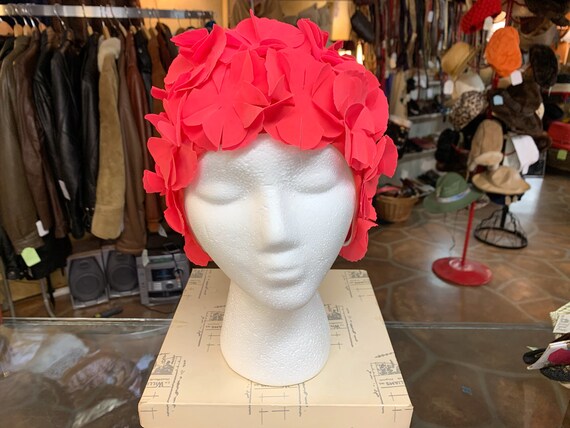 Vintage 50s 60s swim cap | 1950s 1960s poppy red f