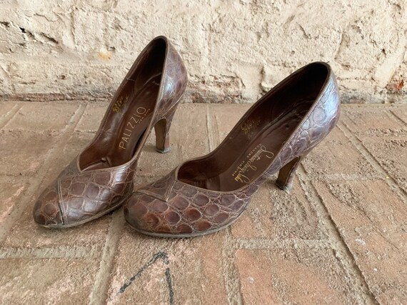Vintage 30s 40s leather heels | 1930s 1940s reptil