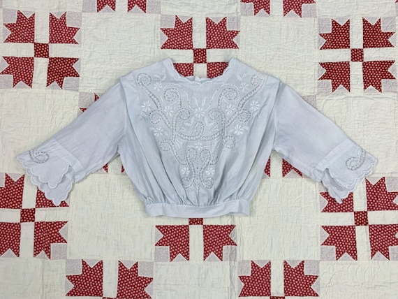 Antique 1910s Edwardian white cotton embroidered … - image 1