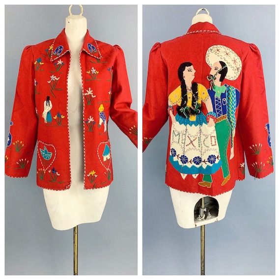 Vintage 40s Mexican souvenir jacket | 1940s hand e