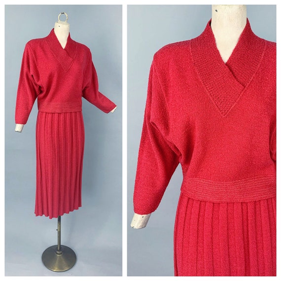 Vintage 40s 50s red knit set / 1940s 1950s KIMS Ki