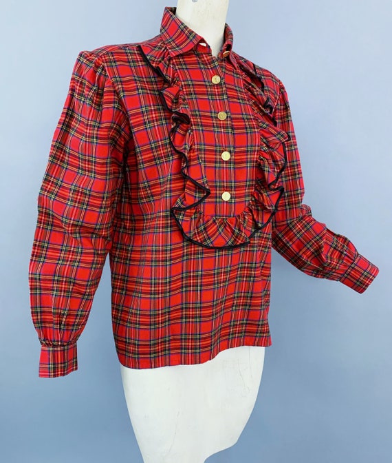 Vintage 80s Yves Saint Laurent red plaid tartan f… - image 8