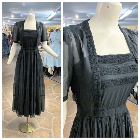Vintage 30s 40s silk dress | 1930s 1940s black si… - image 1