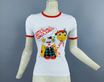 Vintage sad clown Girls, Girls, Girls, Girls, Girls! novelty print weird tshirt