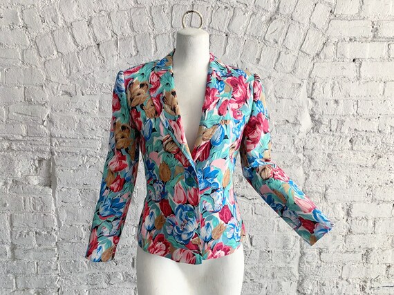 Vintage 70s 80s Cacharel tulip print wool blazer j