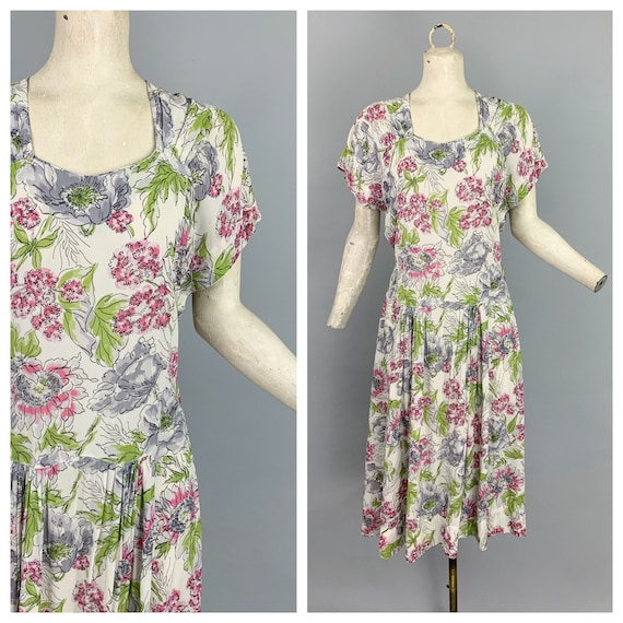 Vintage 40s floral rayon dress | 1940s floral rayo