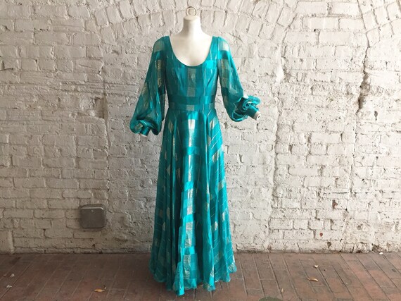 Vintage 70s Ruben Panis RARE teal & gold metallic