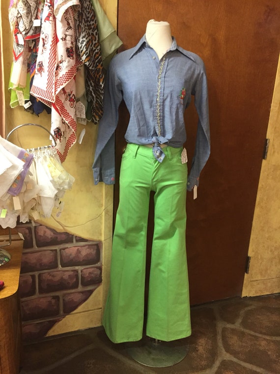 Levi's 1970s lime green brushed cotton bell bottom