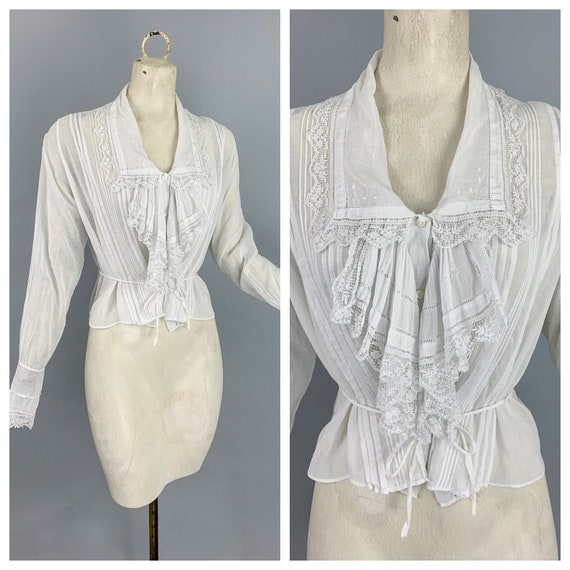 Vintage Edwardian cotton & lace jabot collar blous