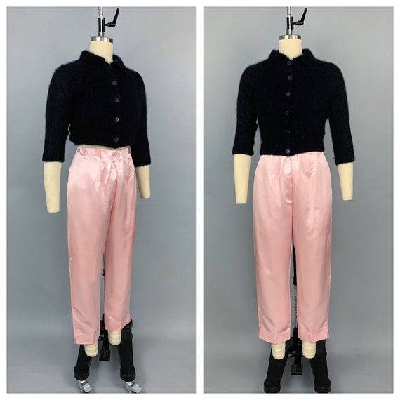 Vintage 50s 60s pink satin cigarette pants | 1950s
