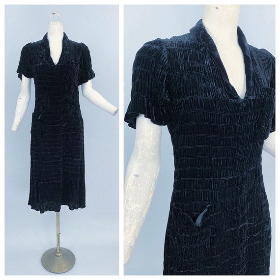 Vintage 30s silk velvet dress | 1930s pintuck plea