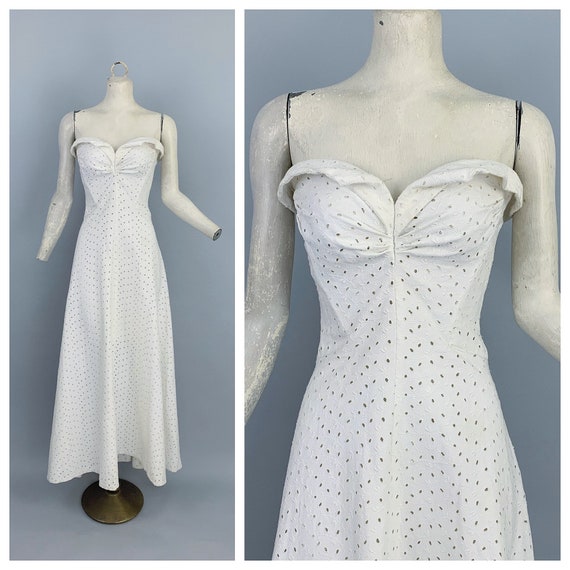Vintage 40s eyelet strapless gown / Vintage 1940s
