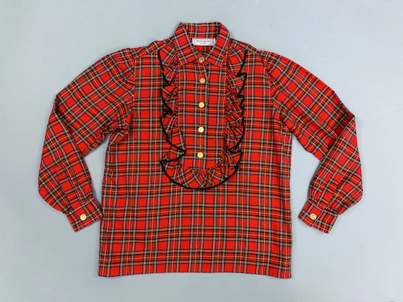 Vintage 80s Yves Saint Laurent red plaid tartan f… - image 3