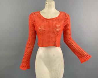 Vintage 90s Necessary Objects orange net cotton mesh crop top